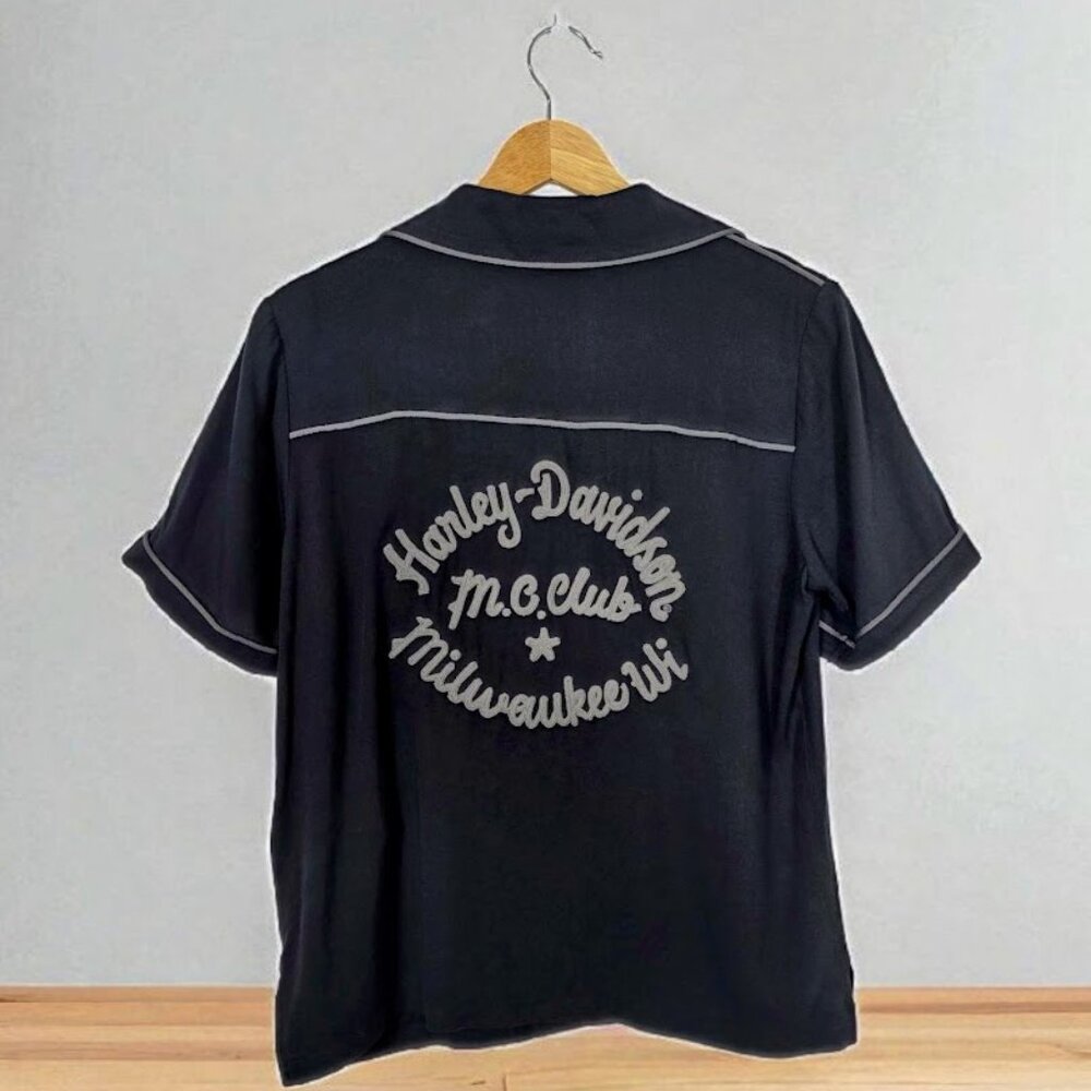 NWT Harley Davidson Club Crew Embroidered Biker Motorcycle Bowling Shirt XS - Picture 2 of 5
